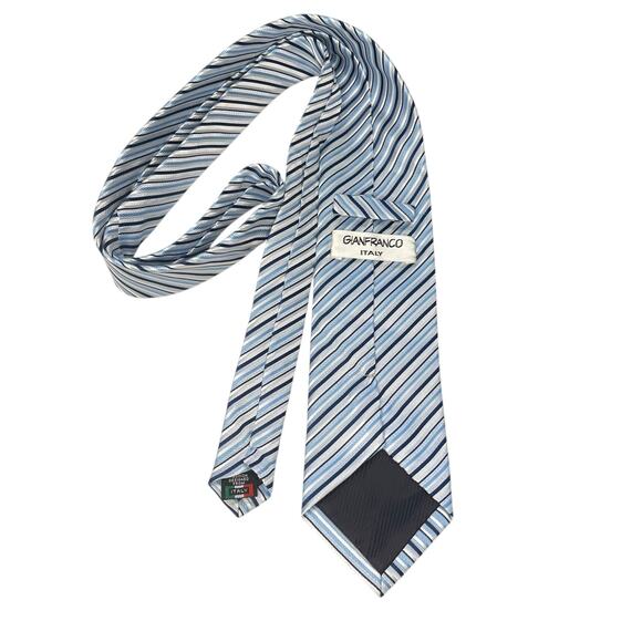 Gian Franco Italy Handmade Microfiber Tie 60” Blue Silver - Picture 4 of 10